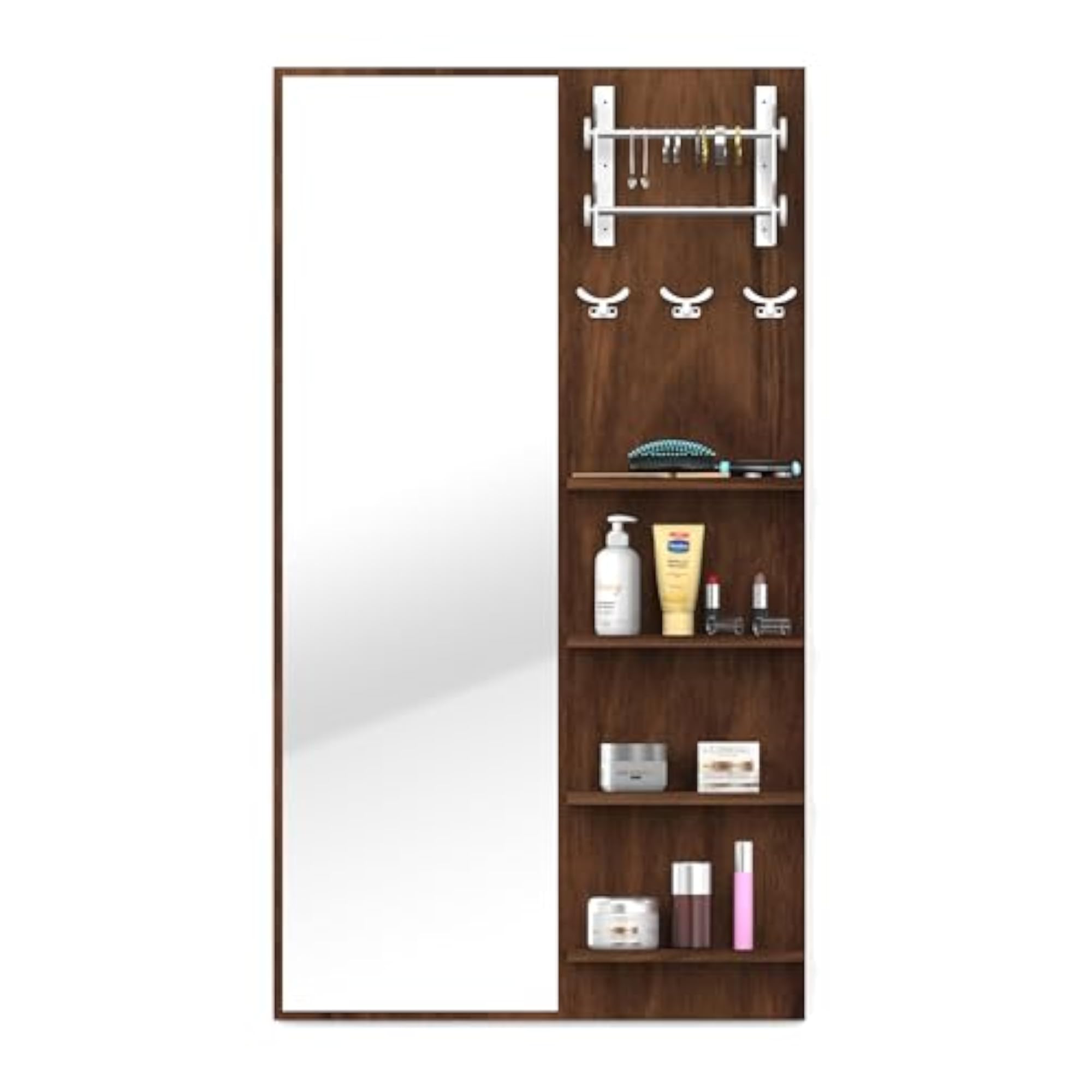 Engineered Wood Wall Mount Dressing Table Organizer with Mirror